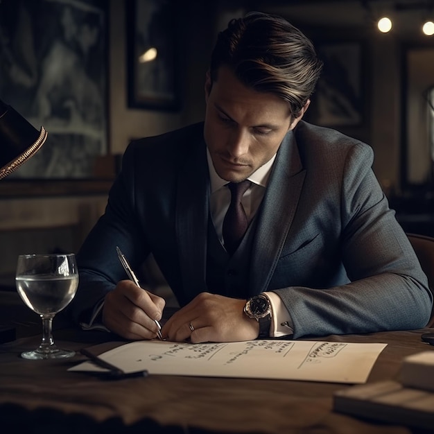 Businessman writing schemes Generative AI