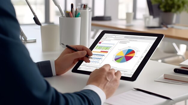 businessman writing on a tablet