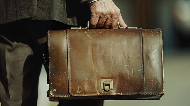 Photo businessman39s hand holding a briefcase symbolizing professionalism and preparedness