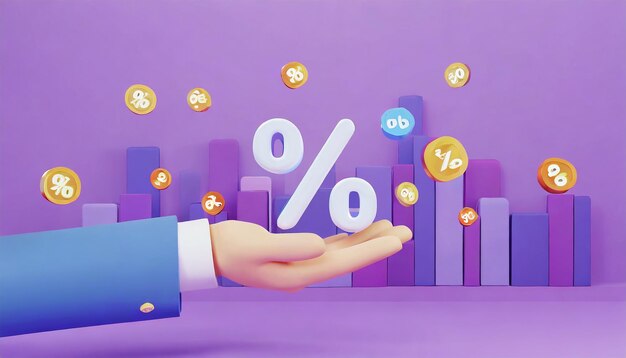 Businessmans hand holding a symbol Percentage with blur building background concept of systems of r