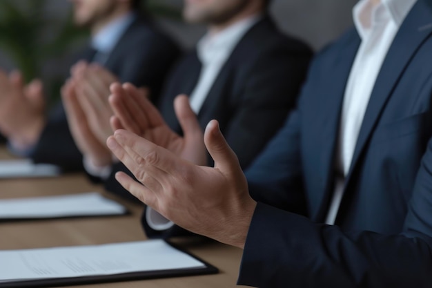 Businessmen applauding presentation in office