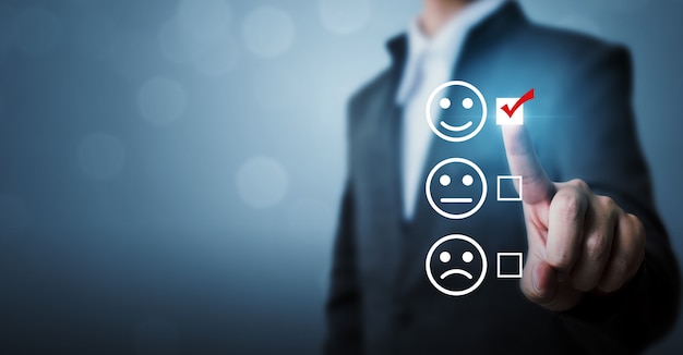 Photo businessmen choose to rating score happy icons
