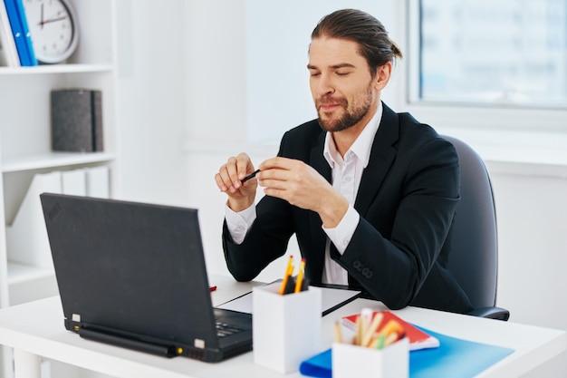 Businessmen at the desk documents boss high quality photo