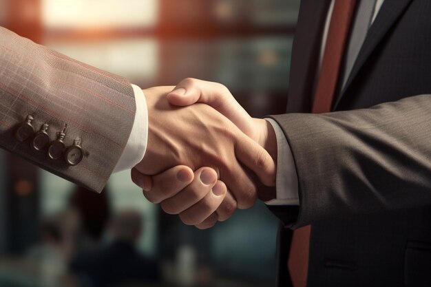 Photo businessmen engage in a handshake captured from a specific viewpoint