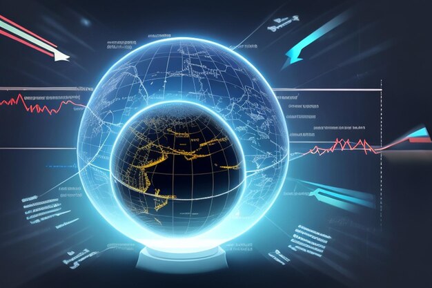 Businessmen handshake global stock market graph bar chart globe network connection links diagram