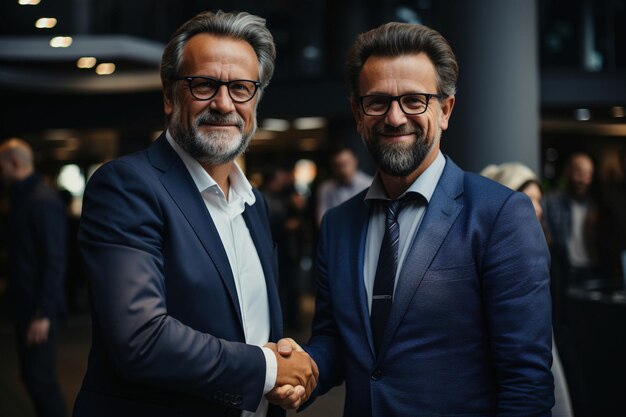 Photo businessmen making deal with hand shake generative ai