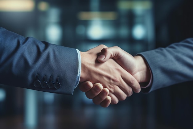 Foto uomini d'affari che stringono la mano al partner che salutano che si occupano di fusioni e acquisizioni di imprese joint venture concetto per le imprese