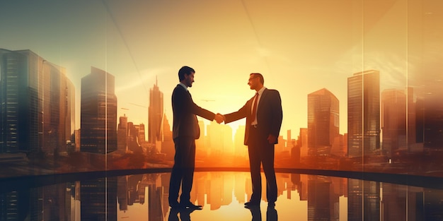 Businessmen making handshake with partner