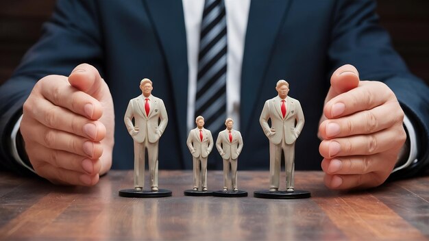 Businessmen miniature keep distance away in the meeting