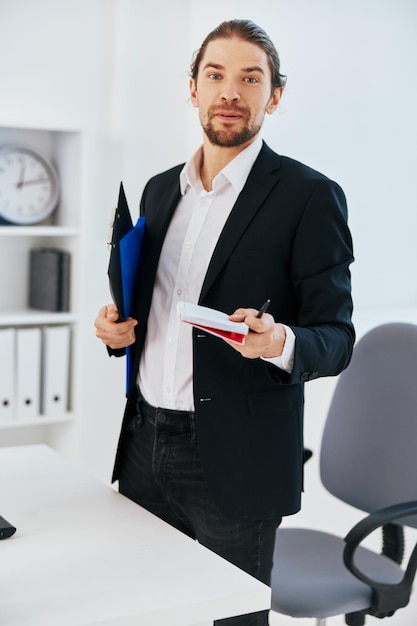 Businessmen office work blue document folder technology High quality photo