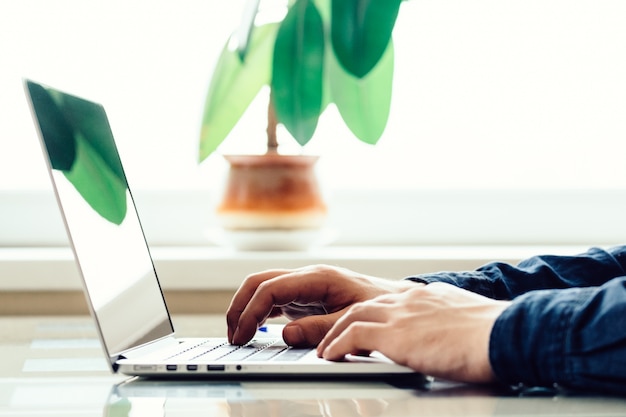 Businessmen's hands typing on laptop