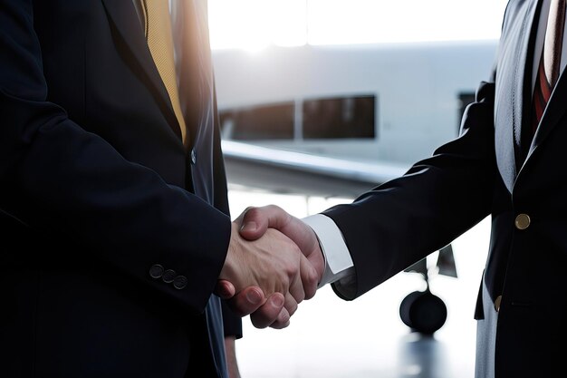 Businessmen shaking hands at the airport