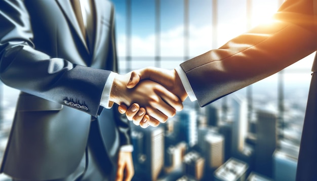 Businessmen Shaking Hands in Corporate Environment