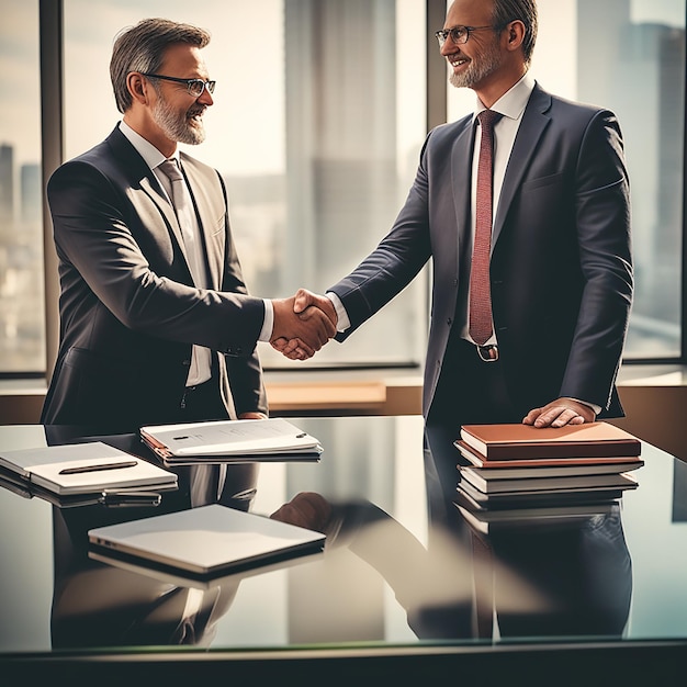 Businessmen Shaking Hands over a Desk