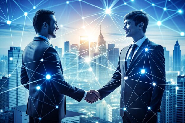 Businessmen shaking hands Stock graph