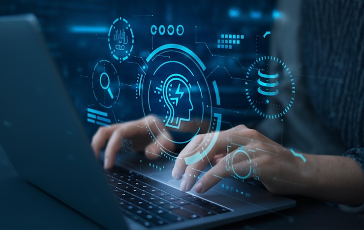 Photo businessmen use the intelligence of ai search for data information to growth business and add new