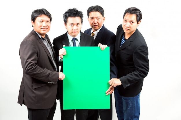 Businessmen with banner