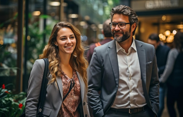 Businesspeople in a corridor conversing and strolling