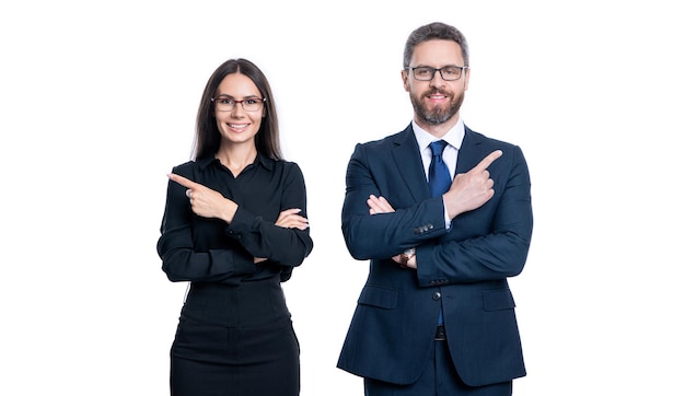 Businesspeople isolated on white background pointing businesspeople in studio