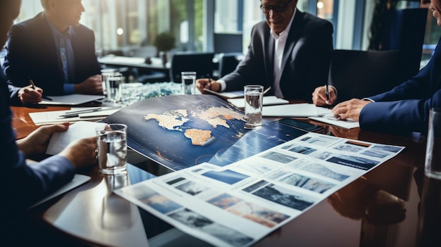 Photo businesspeople at a meeting over a table discussing work plan