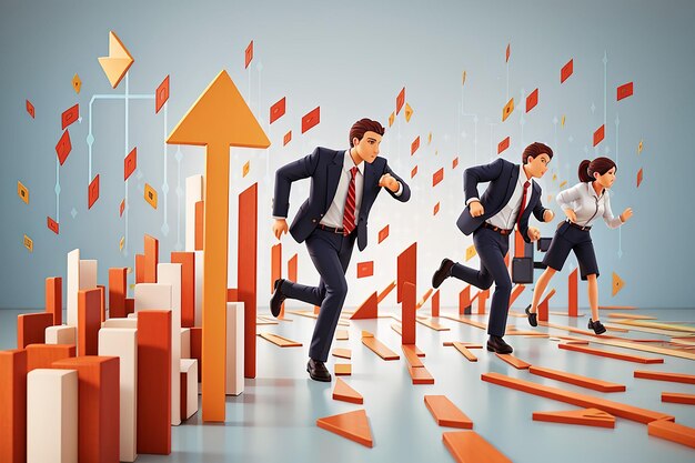 Businesspeople running over graph arrows Business concept Isolated Contains clipping path