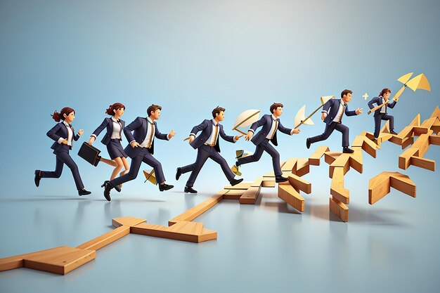 Businesspeople running over graph arrows Business concept Isolated Contains clipping path