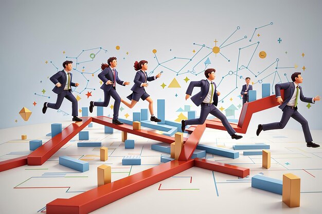 Photo businesspeople running over graph arrows business concept isolated