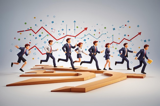 Businesspeople running over graph arrows Business concept Isolated