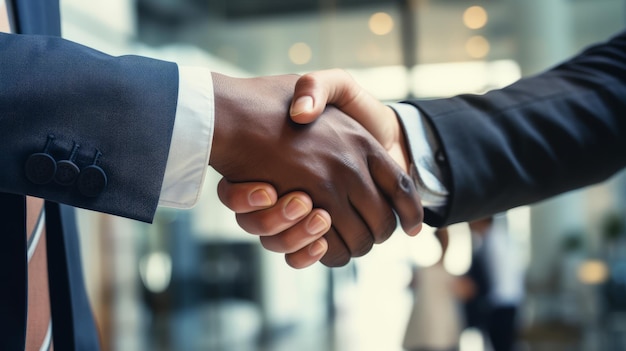 Photo businesspeople shaking hands in the office