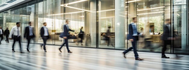 Businesspeople walking in the corridor of a business center pronounced motion blur