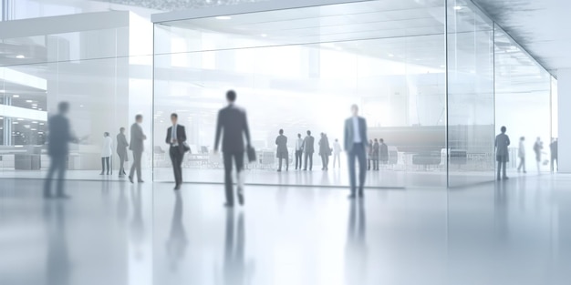 Businesspeople on a white glass office background are blurred Generative Ai