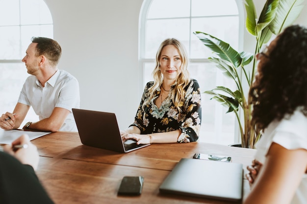 Businesspeople with laptop in a meeting