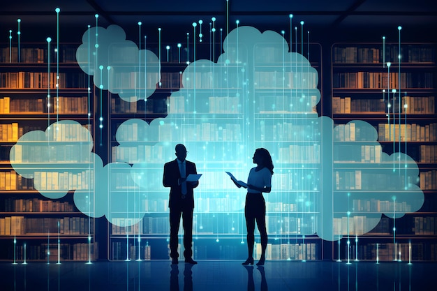 Бизнесмены с облаками Хранение данных в облаке Концепция облачных вычислений, созданная искусственным интеллектом