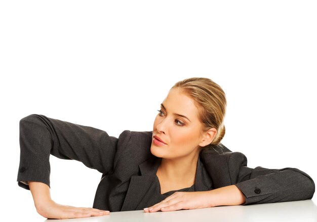 Businesswoman against white background