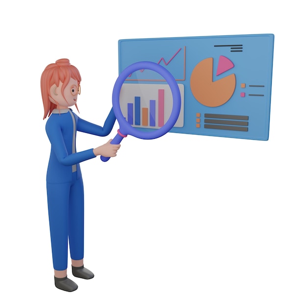 Businesswoman analyzing data 3D Illustration