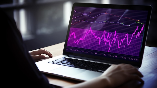 Businesswoman Analyzing Graph On Laptop At Workplace