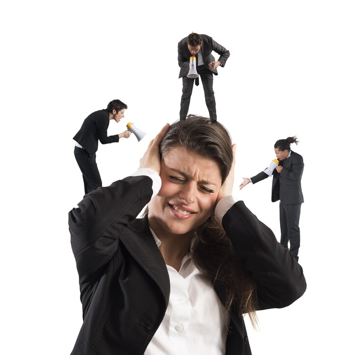 Businesswoman annoyed by screams
