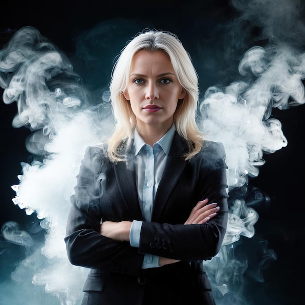 Businesswoman arms crossed professional cold frozen and covered with ice career and business stuc