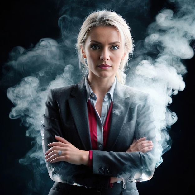 Businesswoman arms crossed professional cold frozen and covered with ice career and business stuc