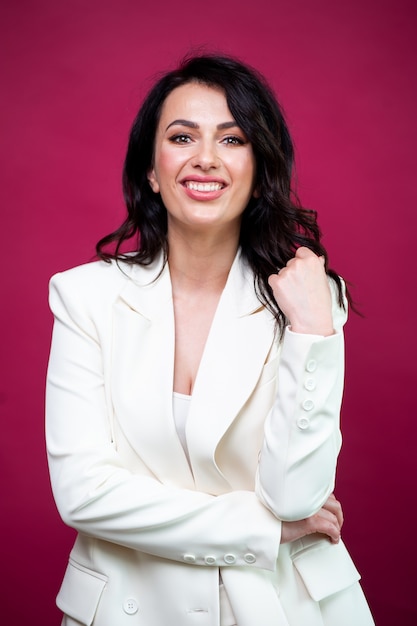 Businesswoman cheerful wearing formal outfit smiling and posing  