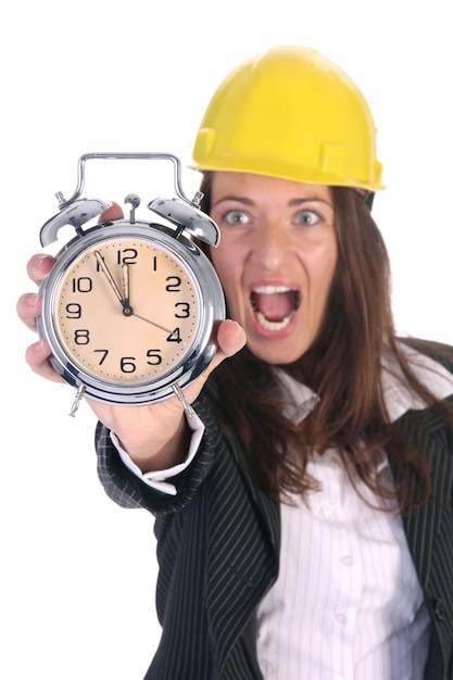 Businesswoman confused and clock