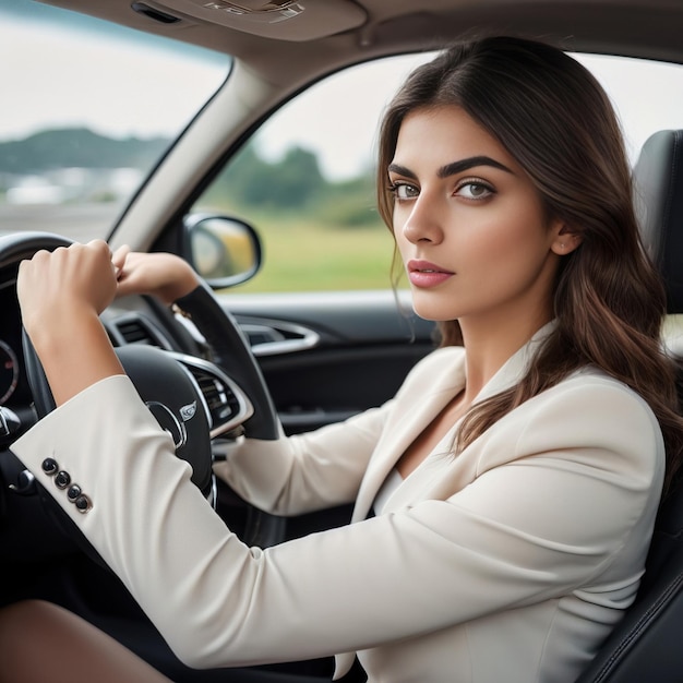 Businesswoman driving car