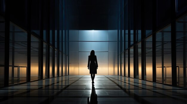 Businesswoman entering bright room in Milan Italy