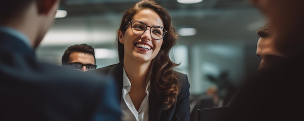 A Businesswoman Enthusiastically Sharing Innovative Ideas In A Meeting