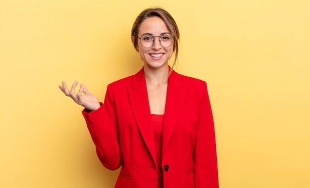 Businesswoman feeling happy, surprised realizing a solution or idea