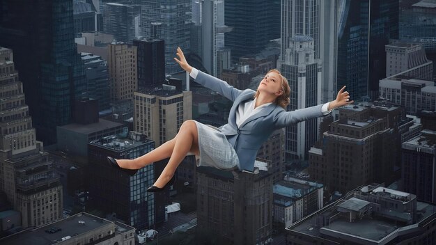 Businesswoman floating in the air