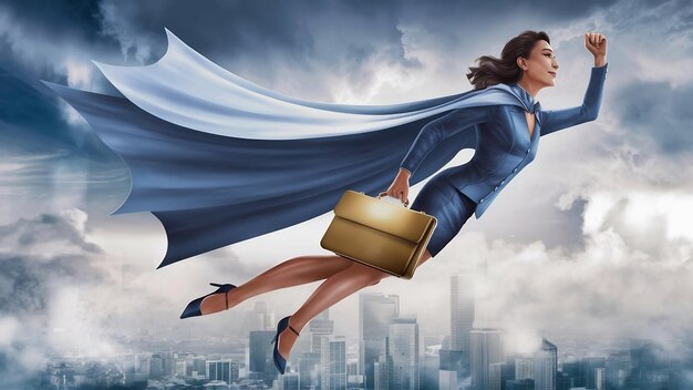 Businesswoman floating in the air