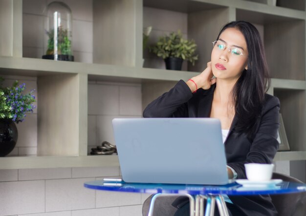 businesswoman focus work on laptop monitor