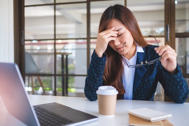Businesswoman get stressed while having a problem at work in office