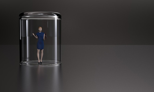 Businesswoman in a glass jar with a dark background3d illustration